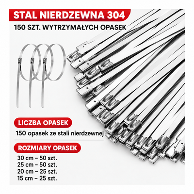 150 opasek ze stali nierdzewnej 304 w czterech rozmiarach